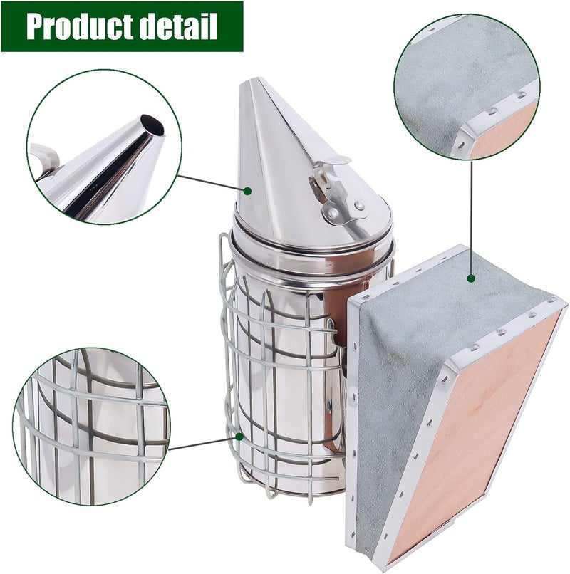 Hoqqf Bee Hive Smoker Stainless Steel Beekeeper Tool Kit with Heat Shield 2 Type Hive Tools Beekeeping Equipment - Image 2